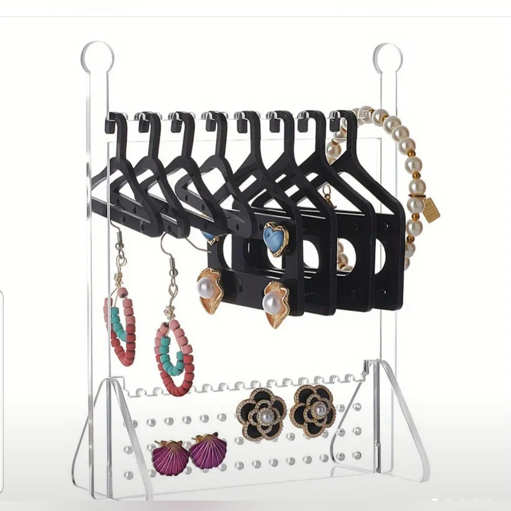- Acrylic Black And Transparent Hanger Organizer For Jewelry. 8 Hangers
